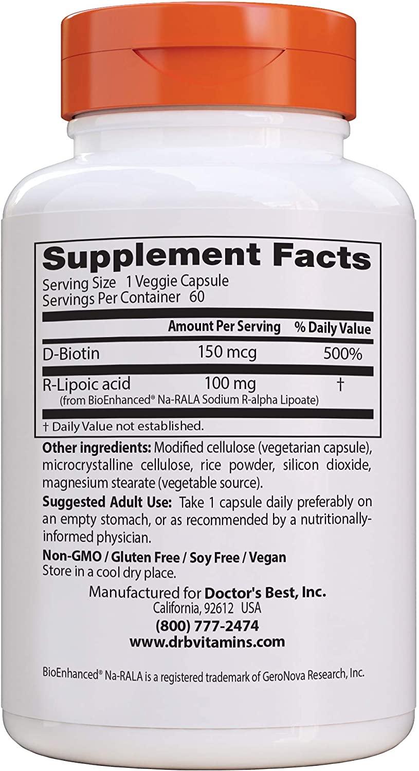 Doctor's Best Stabilized R-Lipoic Acid 100mg - BioEnhanced Na-RALA | 60 ...