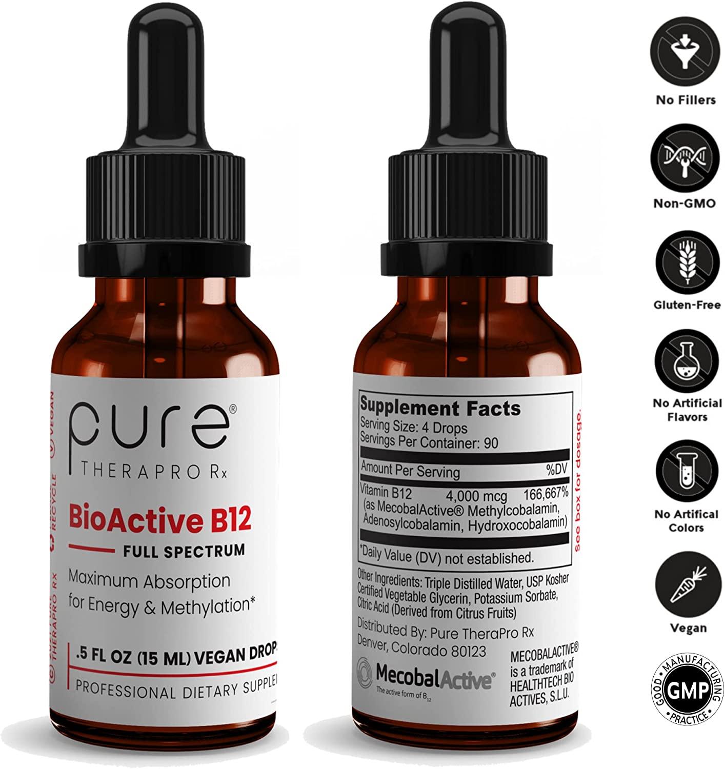 BioActive Vegan Vitamin B12 Sublingual Liquid Supplement B12 Liquid Vitamin Drops with