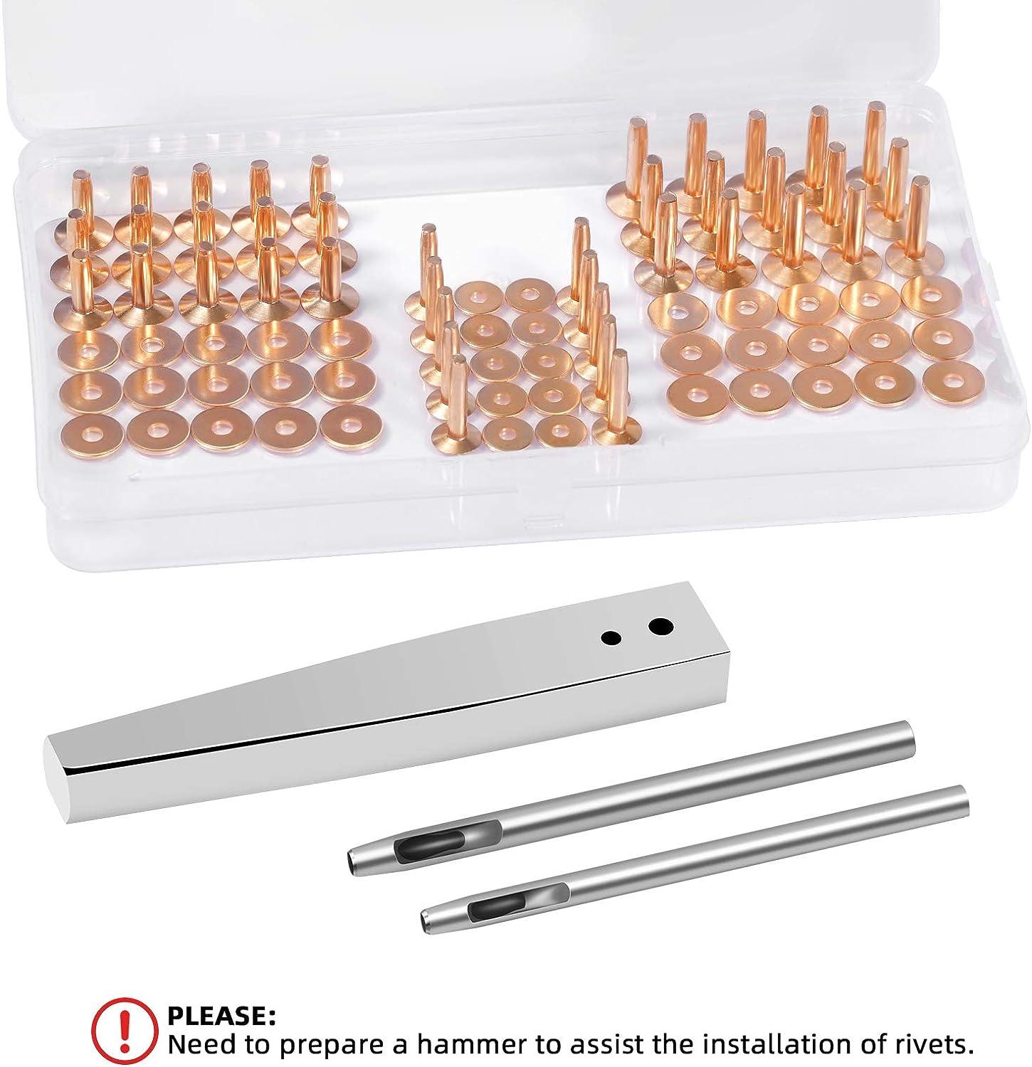 JUNESunShine 84Pcs Copper Rivets and Burrs 9 and 12 Burrs Setter Leather  Rivets Fastener Install Setting Tool with 4mm Leather Hole Punch Cutter for  Belts Wallets Collars Leather Working Supplies 1 Copper Rivet Set