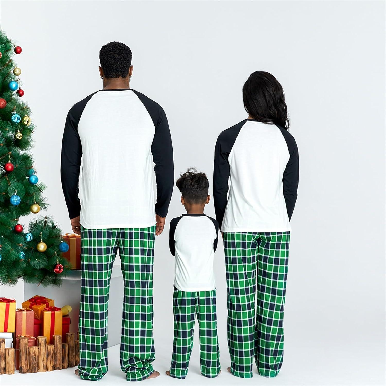  IFFEI Matching Family Pajamas Sets Christmas PJ's Letter Print  Top and Plaid Pants Sleepwear Women: S : Clothing, Shoes & Jewelry