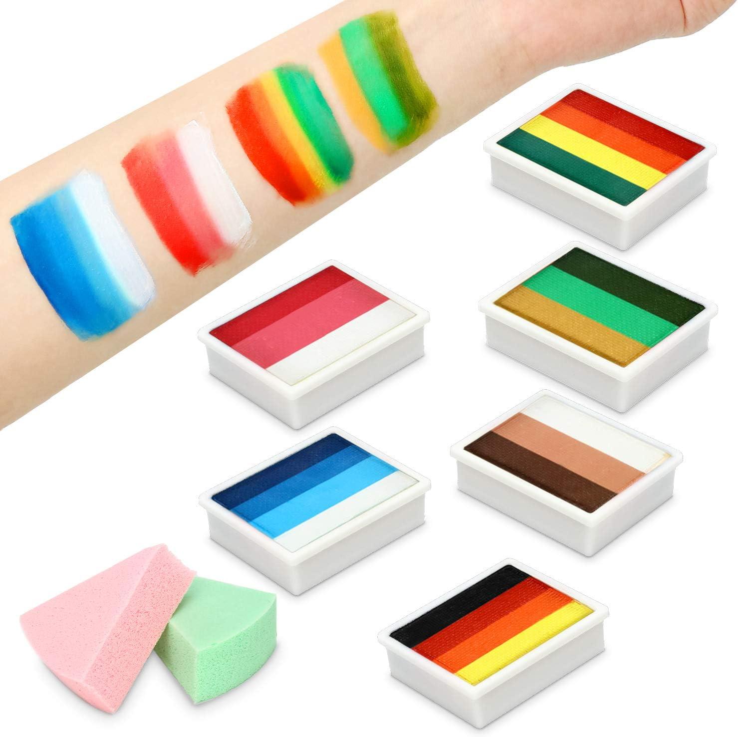 Maydear Face Painting Kit for Kids & Adults with 6 Colors Split Cake  Palette, 2 Brushes, Safe & Non-Toxic Water Based Makeup Face Paint Kit