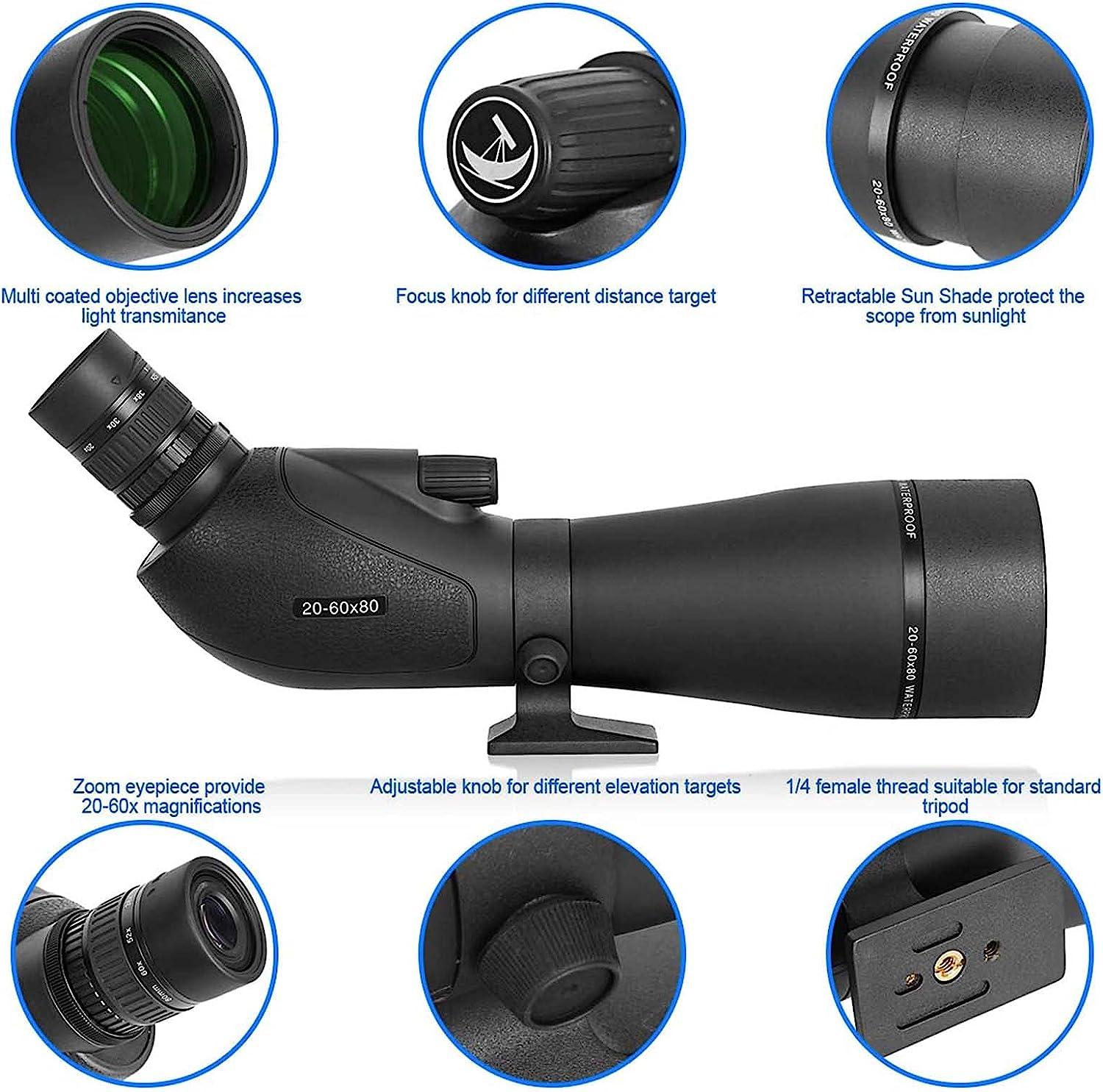 Gosky HD Spotting Scope 2060x 80mm with Tripod and Smartphone Adapter
