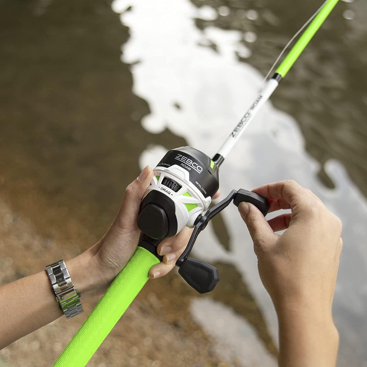 Zebco Roam Spincast Reel and Fishing Rod Combo 6-Foot 2-Piece Fiberglass Fishing  Pole with ComfortGrip Handle Green