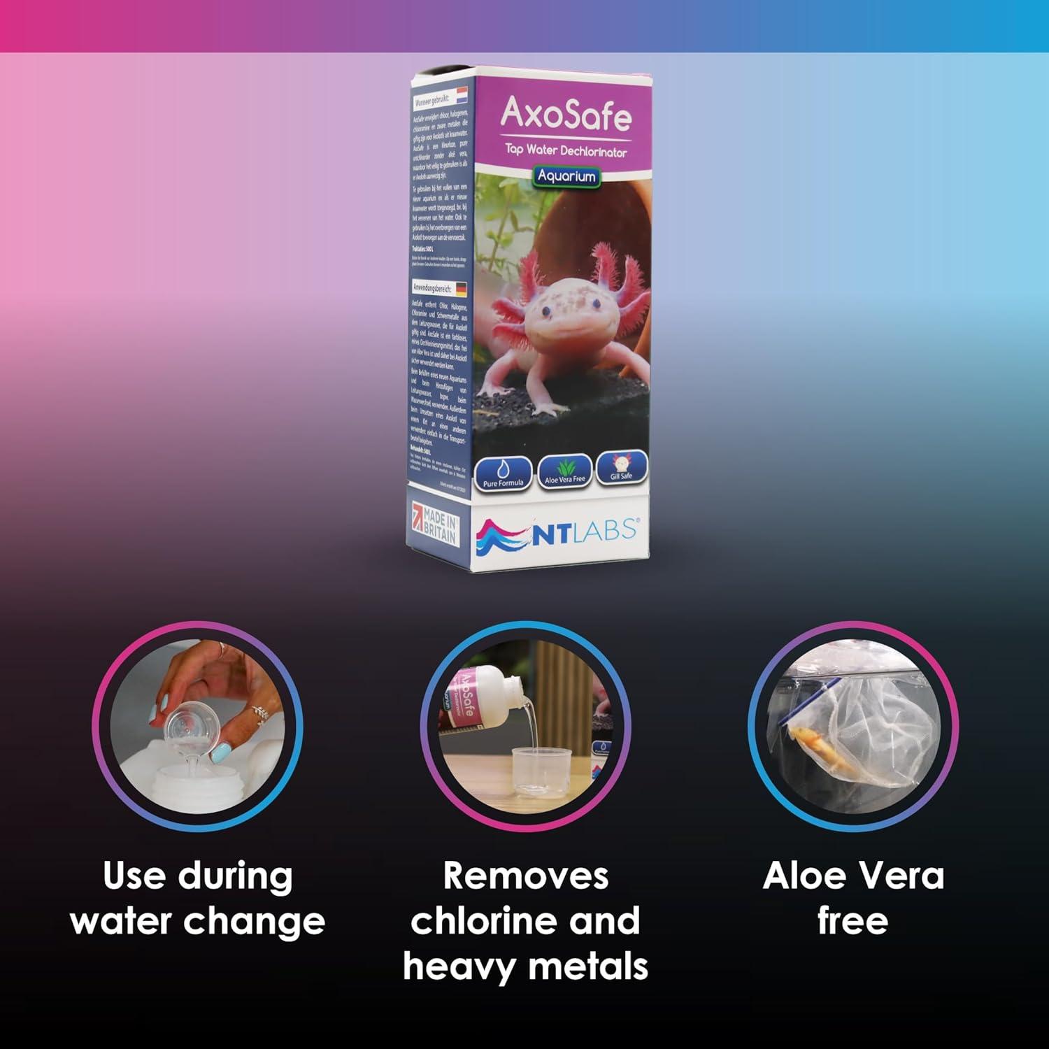 NT Labs AxoSafe For Axolotl Aquariums Removes Chlorine Halogens Chloramine Free From Aloe Vera