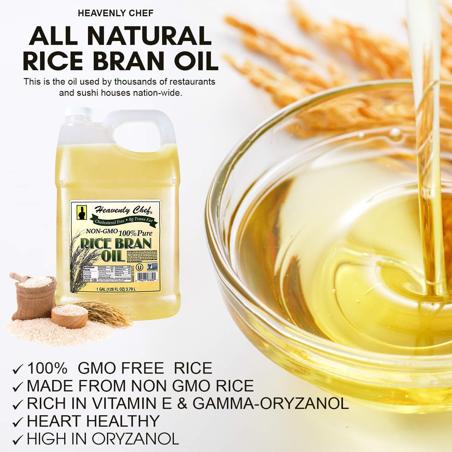 RICE BRAN OIL, 1 Gallon (128 Ounces), Kosher, All- Natural, Made from  100% Non-GMO Rice, Rich in Vit E and Gamma Oryzanol, Unfiltered, No Trans  Fat and Heart Healthy