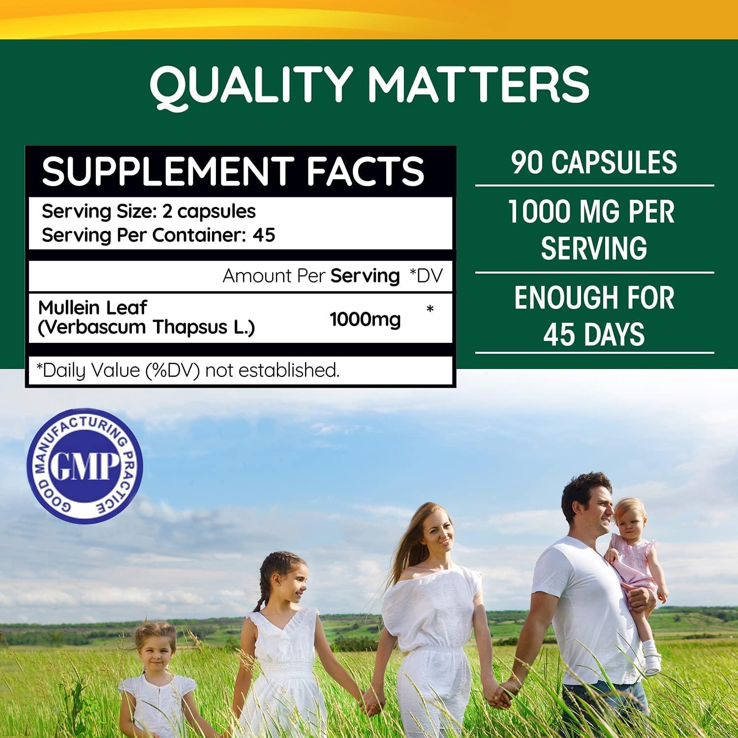 KIKI Green Mullein Leaf Herb Capsules 1000 mg Herbal Lung Cleanse