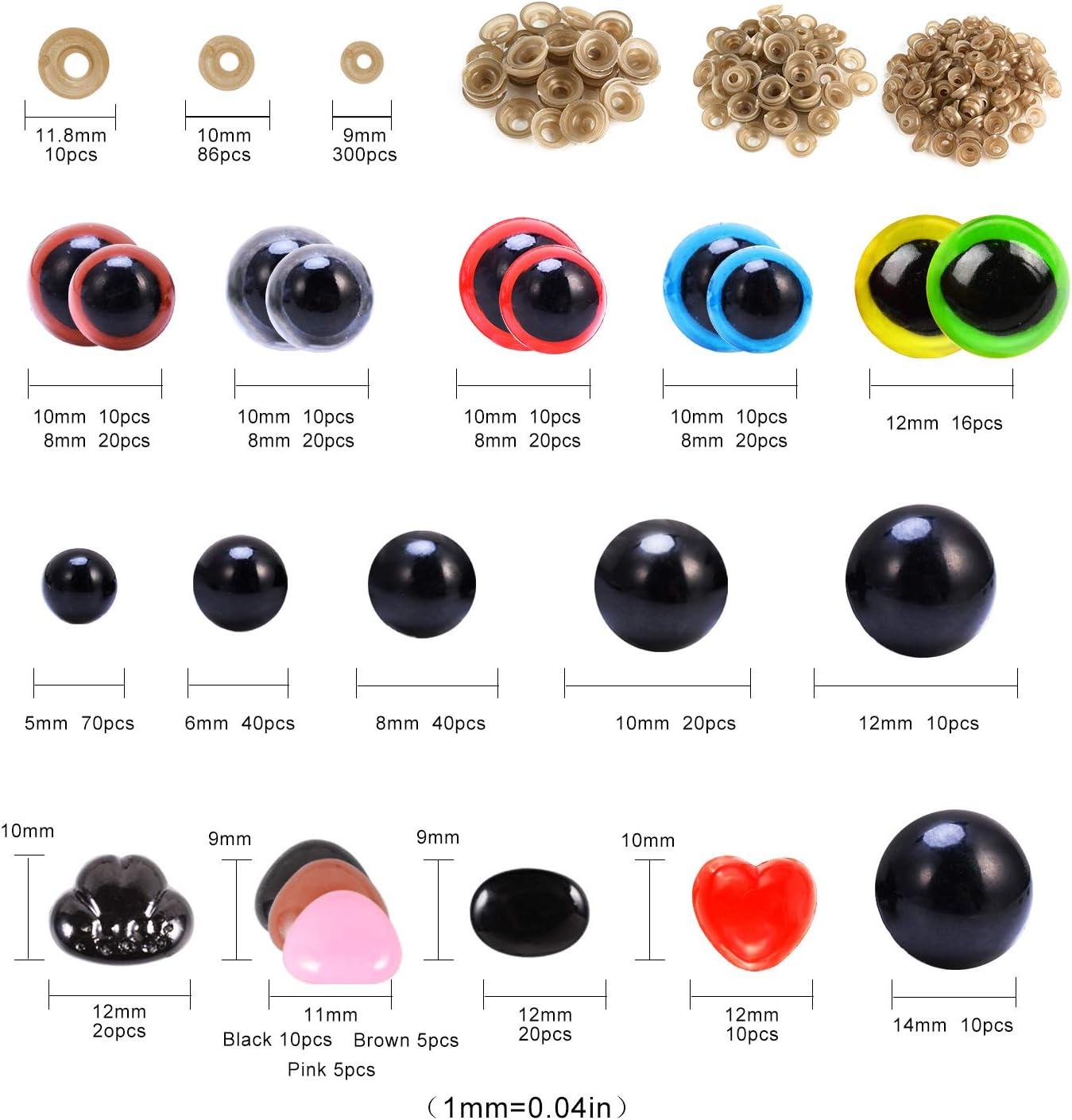 Safety Eyes and Noses 792PCS Colorful Safety Eyes for Amigurumi with  Washers for Crafts/Crochet/Stuffed Animals Multicolored