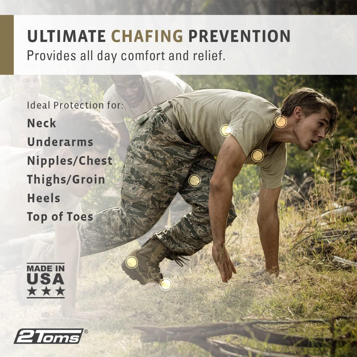 2Toms Chafe Defender Military Grade All-Day Anti-Chafe and Blister  Prevention Waterproof and Sweatproof Protection from Chafing and Skin  Irritation 6-Pack Towelettes
