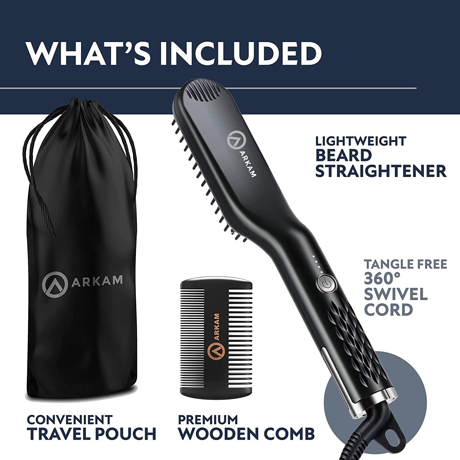 Arkam Beard Straightener for Men Original Heated Beard Brush Kit w