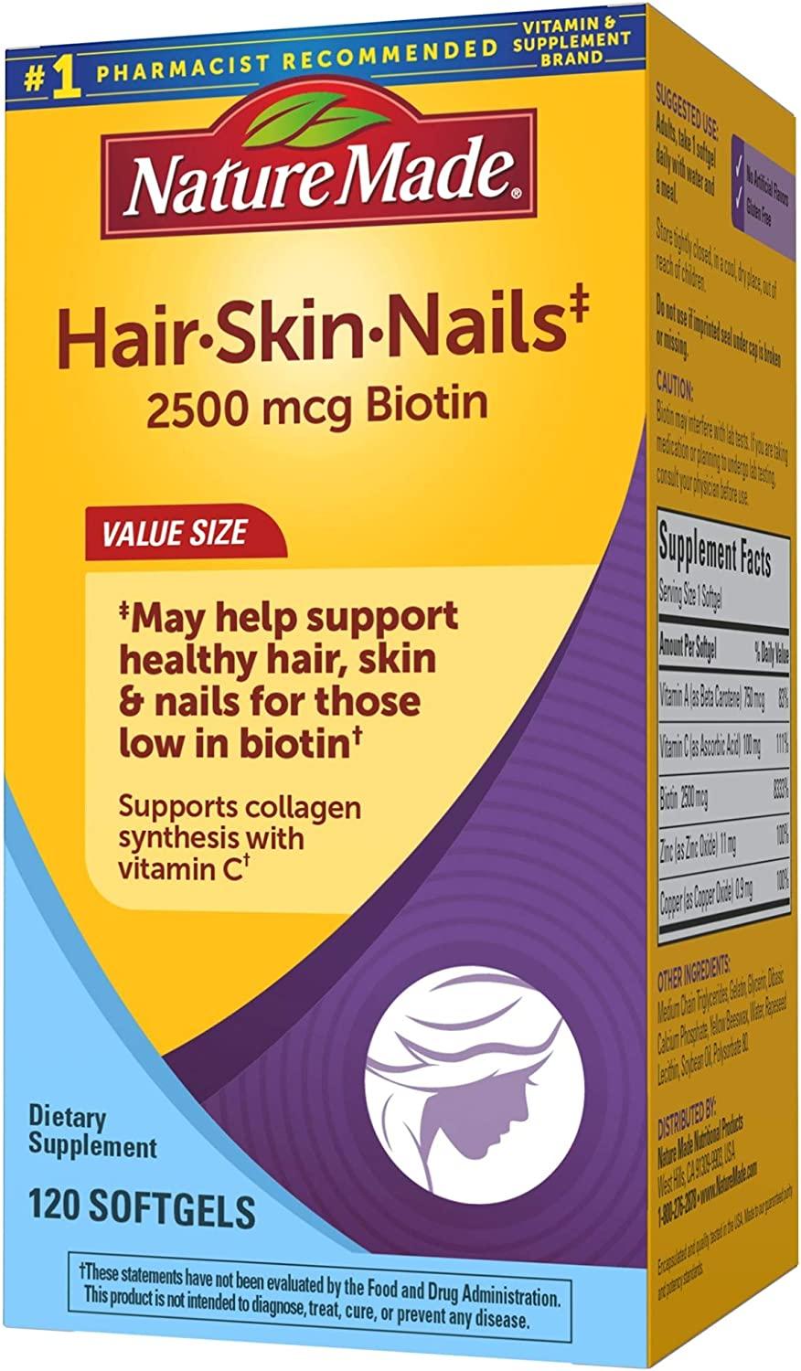 Nature Made Hair Skin and Nails with Biotin 2500 mcg, Dietary