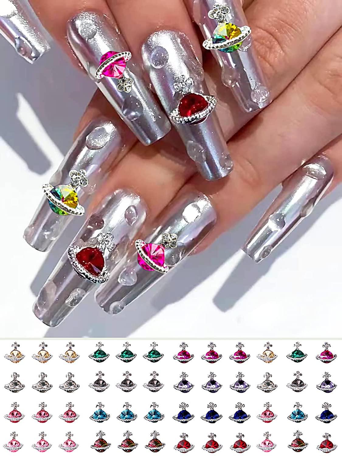 44 PCS Nail Art Charms 3D Planet Nail Charms for Acrylic Nails Saturn Shape  Nail Art Supplies Shiny Nail Gems Colorful Nail Rhinestones Alloy Jewelry