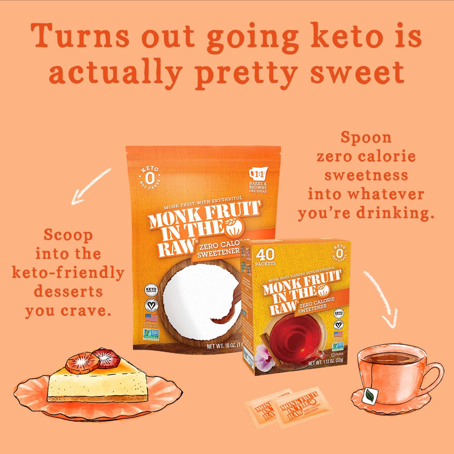 MONK FRUIT IN THE RAW, KetoCertified Zero Calorie Sweetener Packets 40