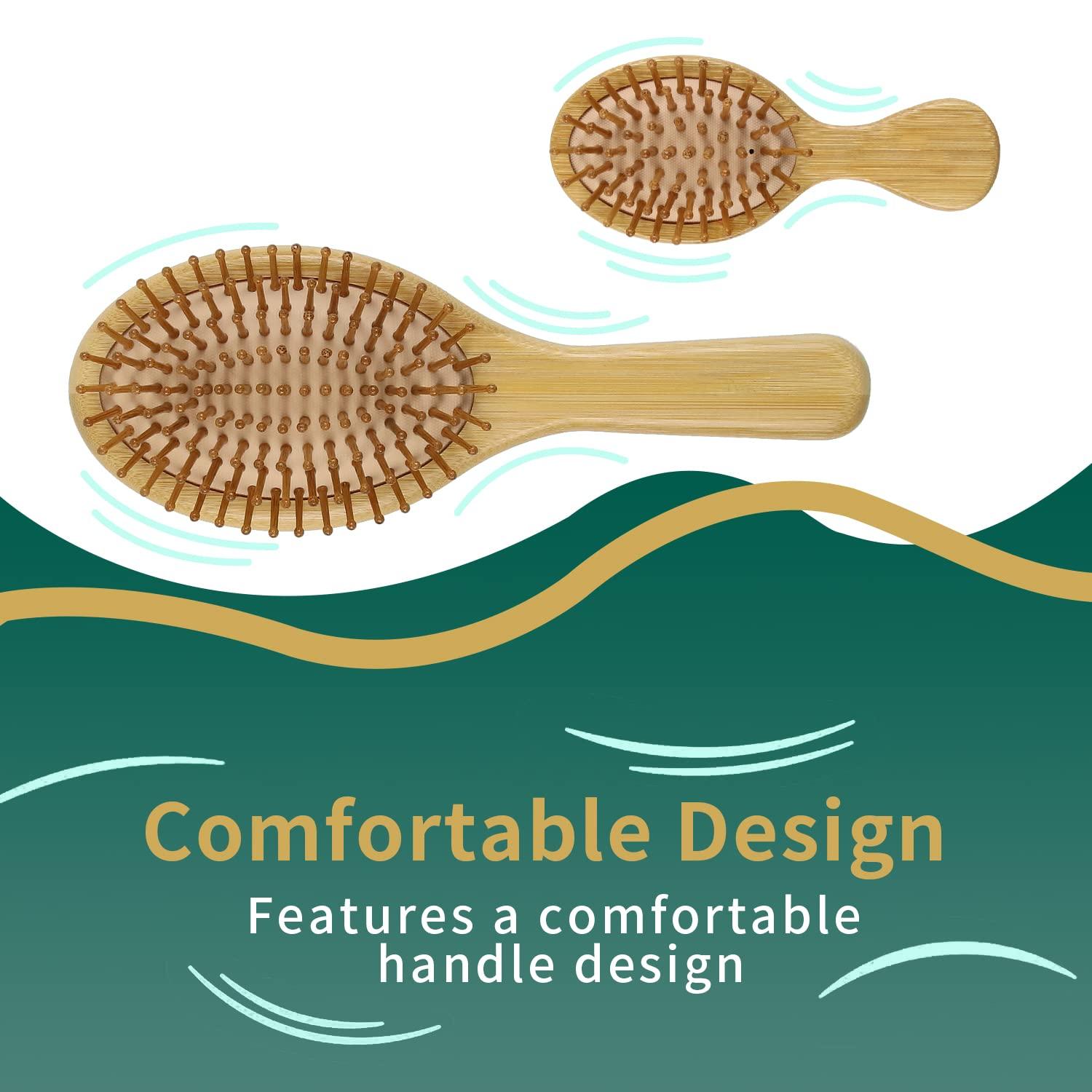 2Pcs Hair Brush Natural Bamboo Hair brushes Set With Paddle Detangling Wooden Hairbrush and Mini