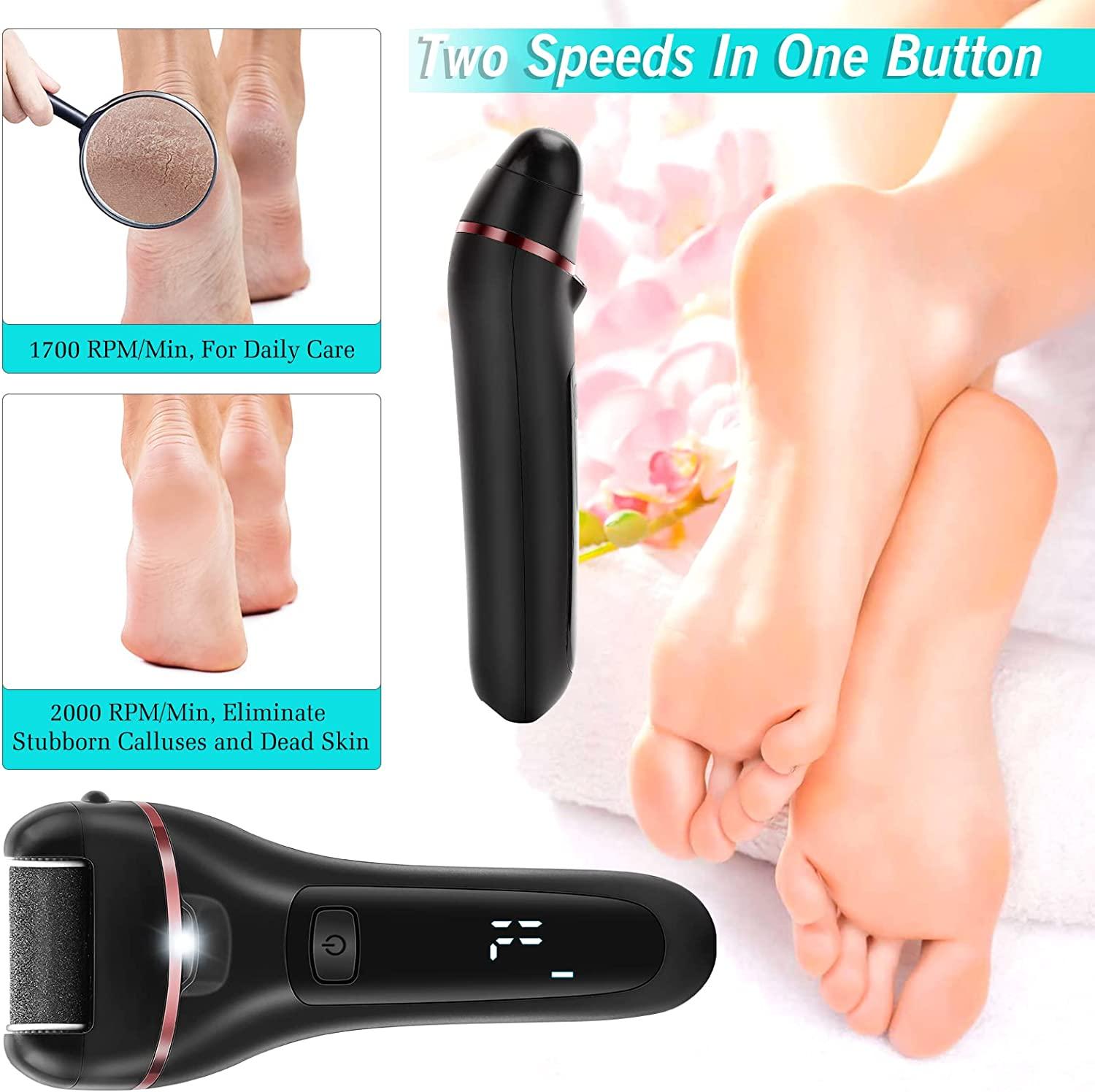 Electric Callus Remover for Feet, 2 Speed Electric Foot File, Rechargeable Foot  Scrubber Pedicure kit for Cracked Heels and Dead Skin with 3 Roller Heads.