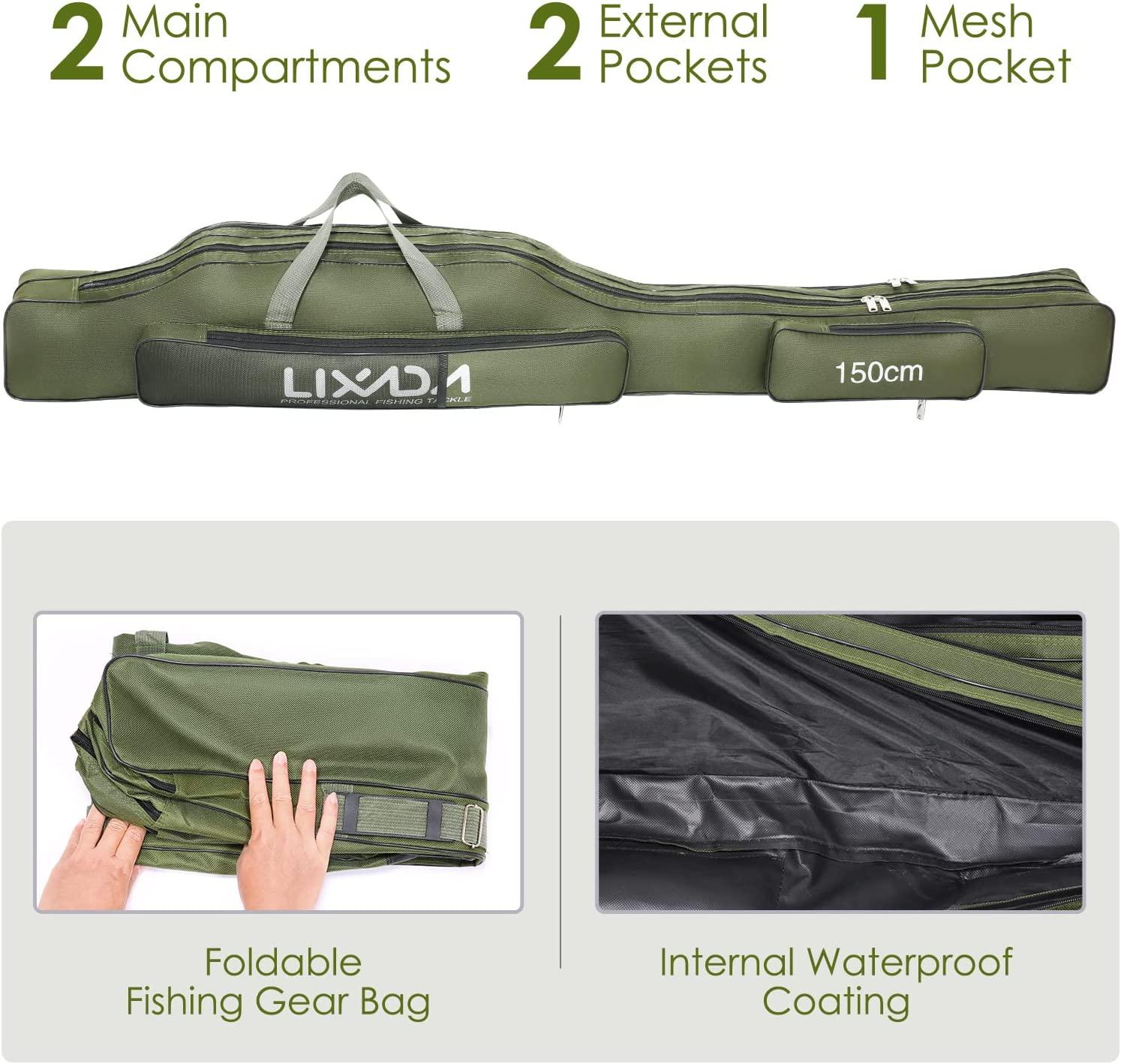 Lixada 100cm130cm150cm Fishing Bag Portable Folding Fishing Rod Reel Bag Fishing Pole Gear Tackle Tool Carry Case Carrier Travel Bag Storage Bag Organ