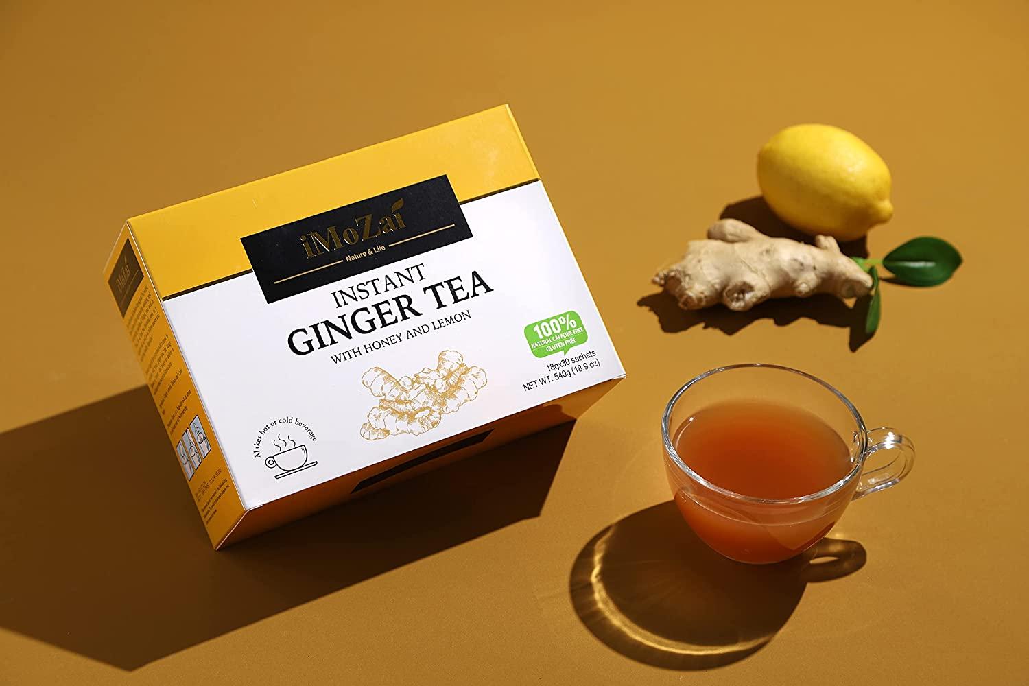 Imozai Instant Ginger Tea With Honey Crystals (Lemon Flavor, 30 Sachets