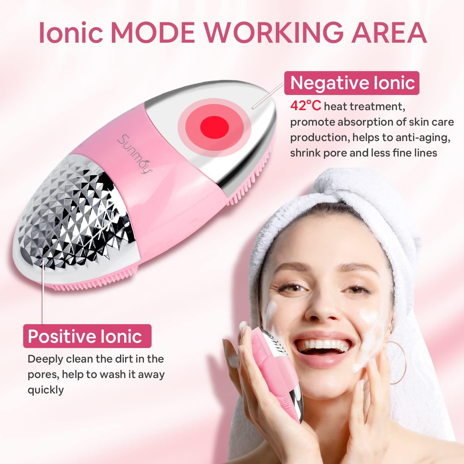 SUNMAY 4-in-1 Facial Cleansing Brush with Ionic Mode - Deep Clean & Massage  - G-Sensor Scrubber - IPX5 Waterproof - Pink | Buy Now with Express  International Delivery | GoSupps.com
