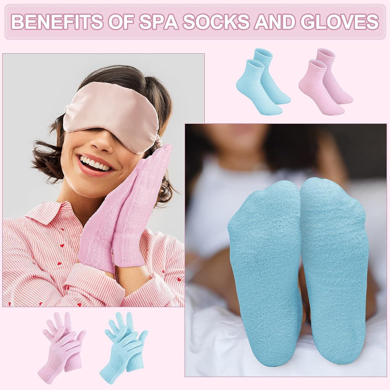 4 Pairs Moisturizing Gloves Socks Set Gel Aloe Gloves Infused Lotion Gloves  Heel Socks for Dry Cracked Feet Fuzzy Spa Socks for Women Men