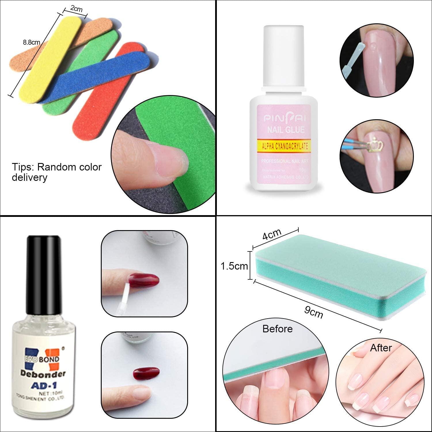 Acrylic False Nail Tips Kit, Screpreti 500 PCS Natural Full Cover Clear  Fake Nails Tips with Nail Glue, Nail Clipper, Nail Glue Remover, Nail File,  Sponge Polishing, Storage Case 500PCS