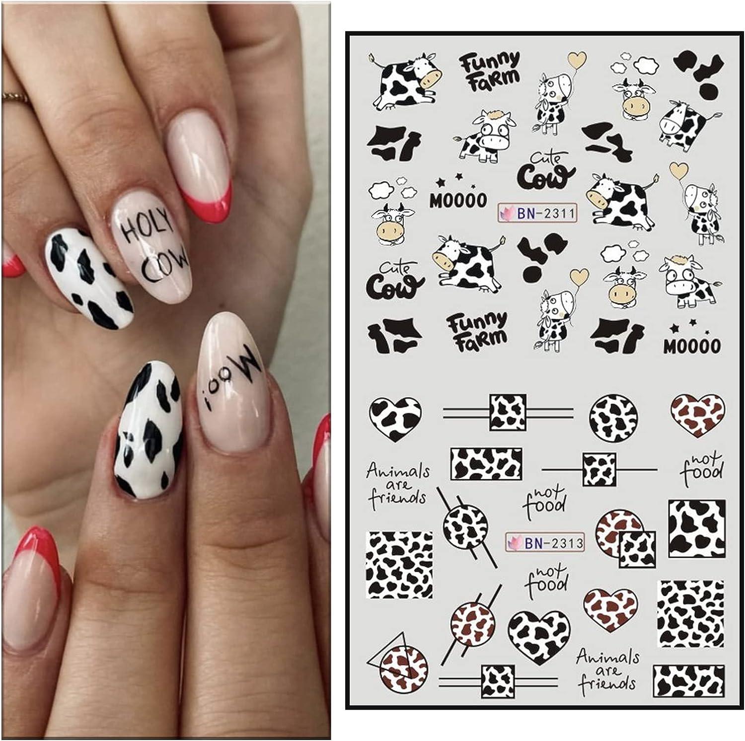 Amazon.com: Cute Cow Nail Art Stickers, Cartoon Cow Nail Decals 3D  Self-Adhesive Nail Sticker Design Holographic Cattle Nail Art Decal  Decoration for Women Girls Manicure Tips DIY Animal Nails Art Supplies :
