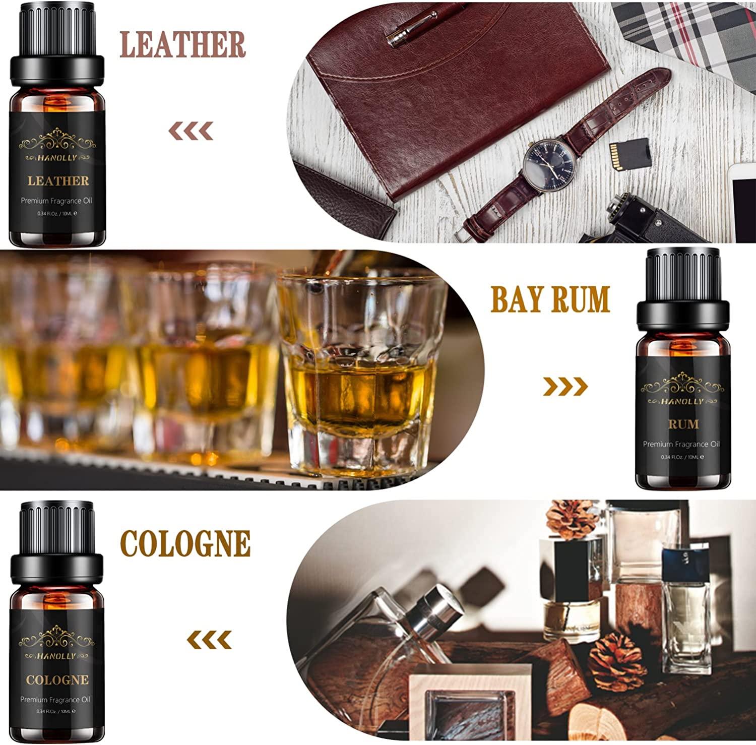  Mens Essential Oils Set - TOP 6 Gentlemen's Fragrance Oil for  Diffuser, Candle & Soap Making - Sandalwood, Cologne, Black Cedar, Leather, Sweet  Tobacco, Bay Rum Essential Oil Kit for Men (