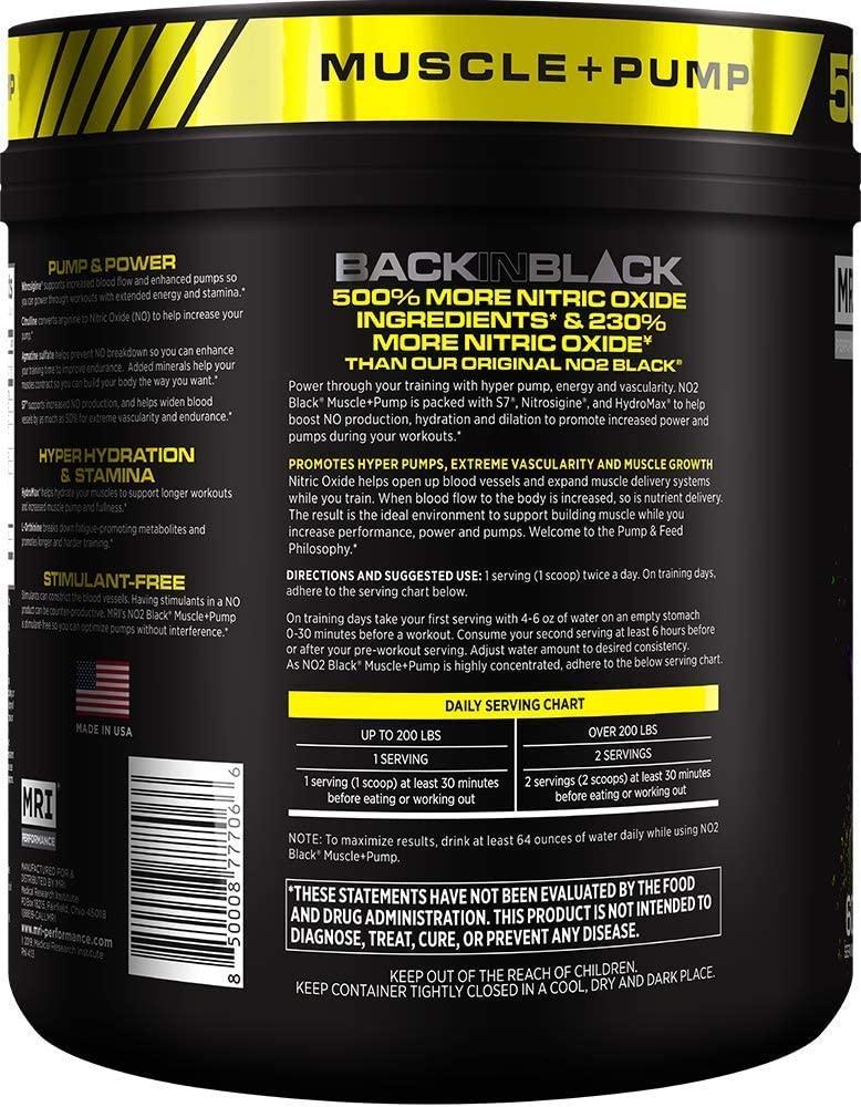 MRI NO2 Black Nitric Oxide Supplement for Pump, Muscle Growth