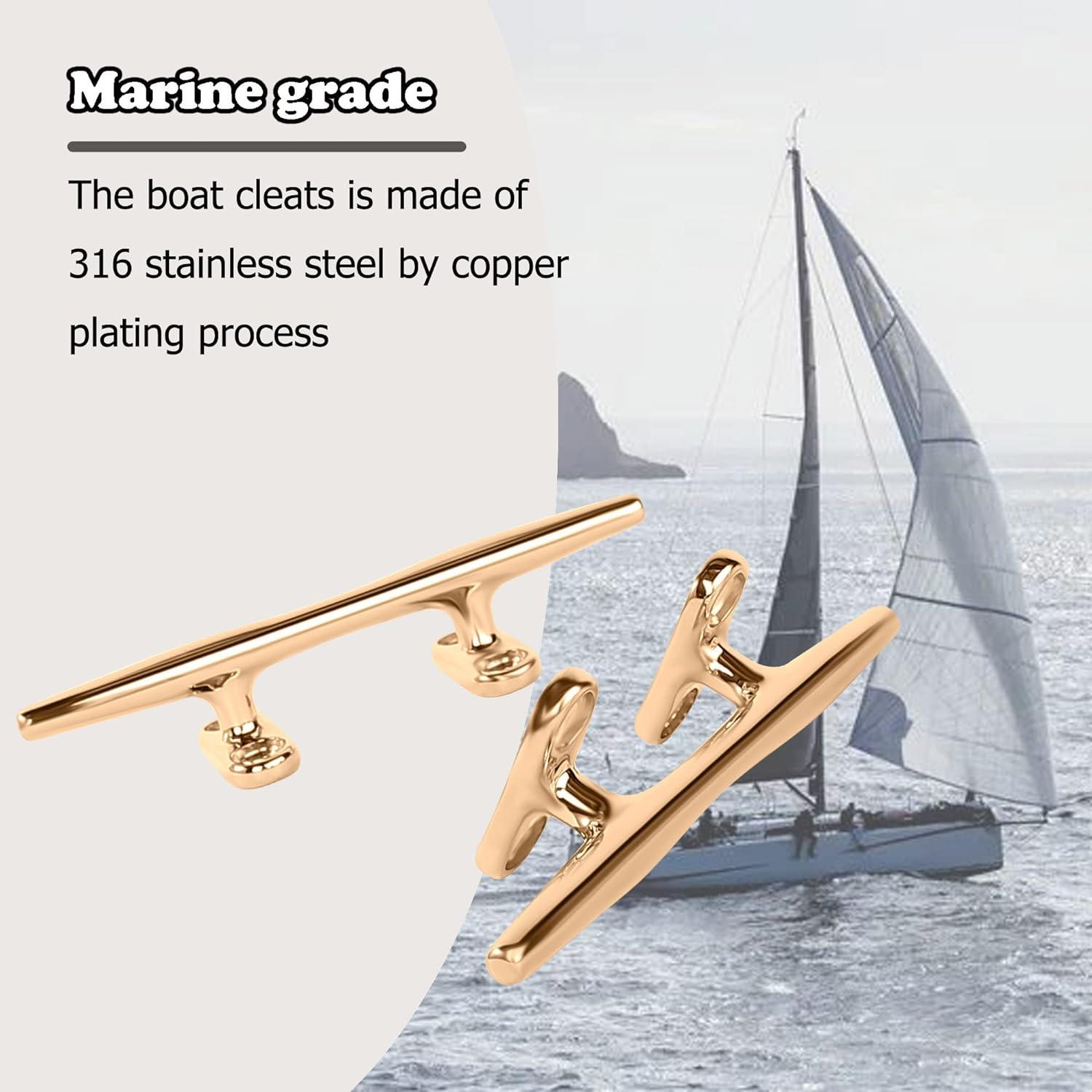 Searoam Brass Boat Cleat 4 inch Brass Boat Boat Dock Cleat Open Base Boat  Cleat Mooring Accessories Copper Plated Boat Cleats for Mooring Boat Hooks  Handle Nautical Decor Pack of 2