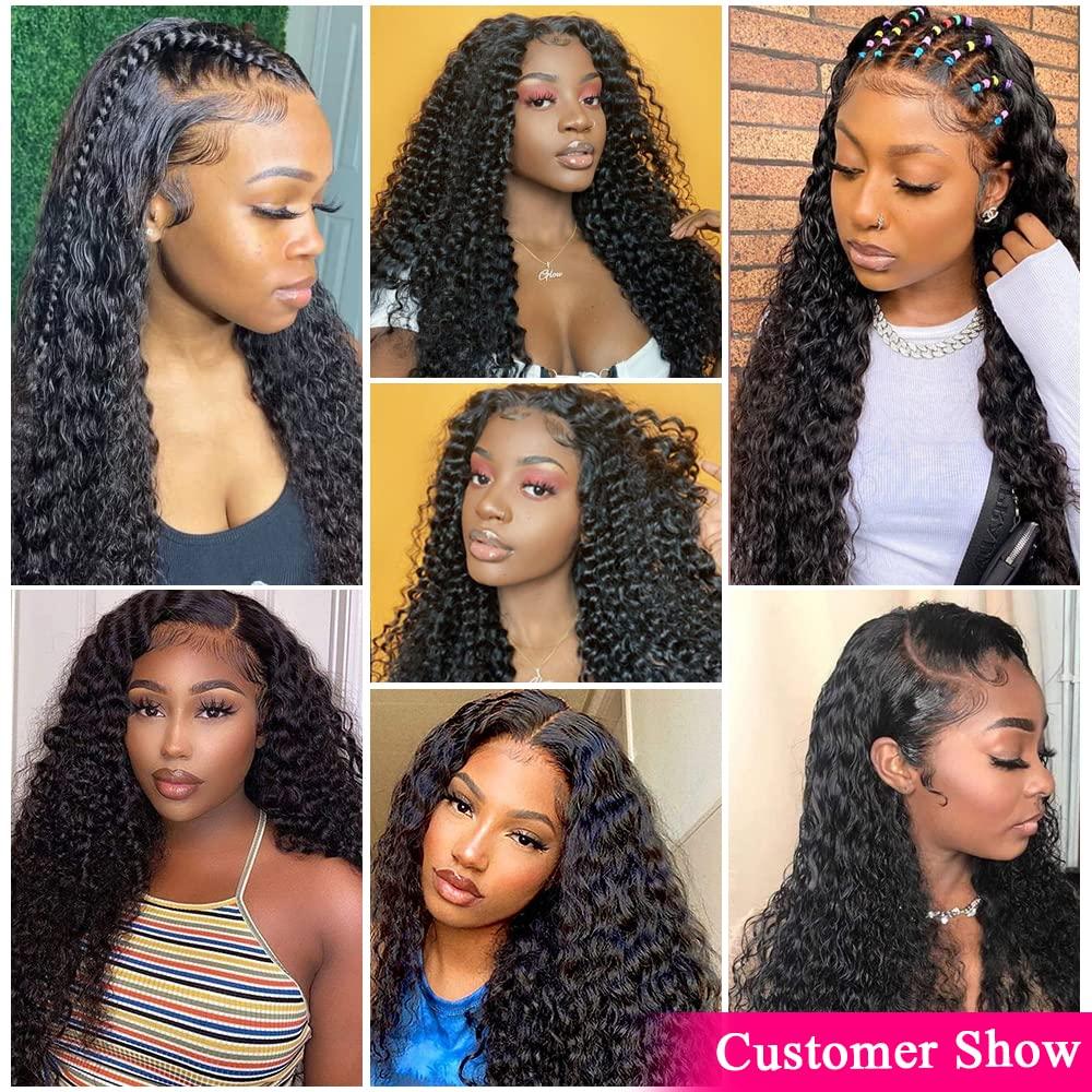 13x6 HD Transparent Lace Front Human Hair Wigs For Black Women Mongolian  Deep Curly Lace Front Wig Human Hair Pre Plucked Deep Wave Frontal wig Full  And Thick (13X6 Lace Front,24 Inch)