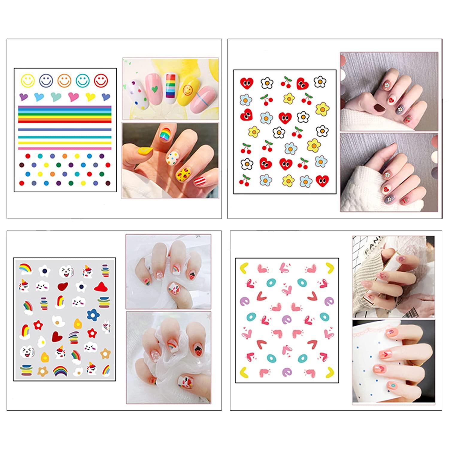 SOGAYU 16 Sheets Nail Stickers for Kids, Cute Self-Adhesive Nail Art Decals  for Girls Women – 3D Designs DIY Manicure Accessories Include Fruits  Flowers Leaves Rainbow Plants etc 16 Sheets , Kids