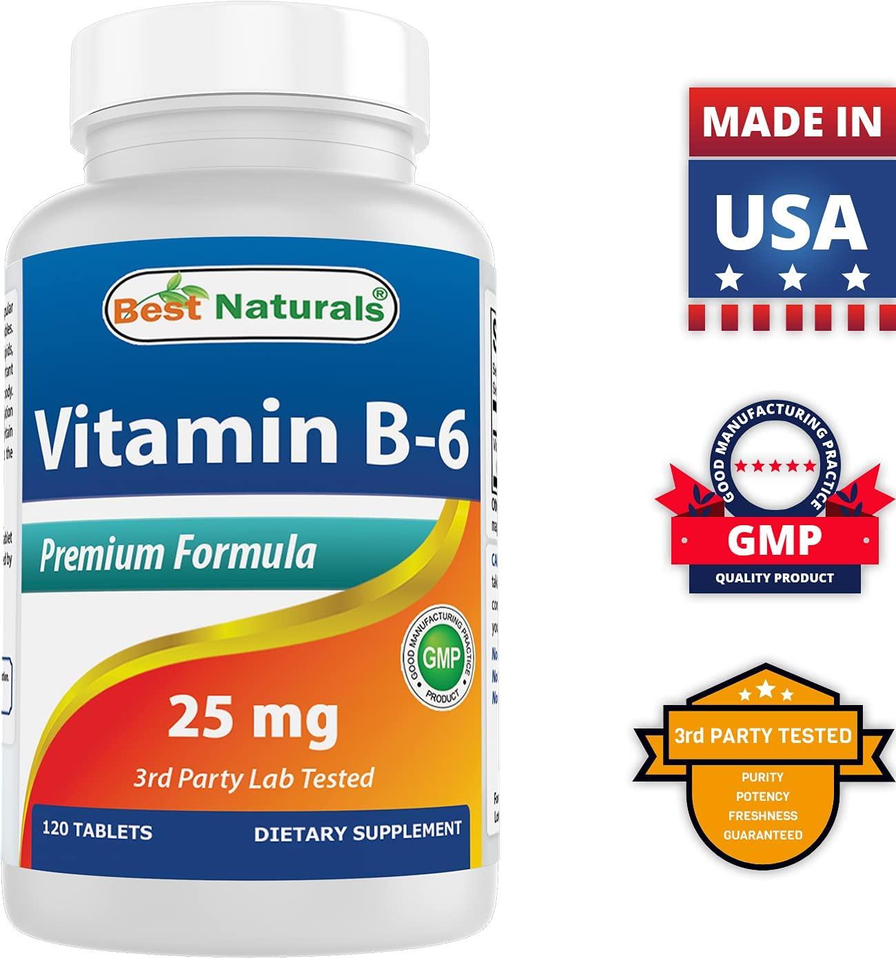 Best Naturals Vitamin B6 25mg, 120 Tablets 120 Count (Pack of 1)
