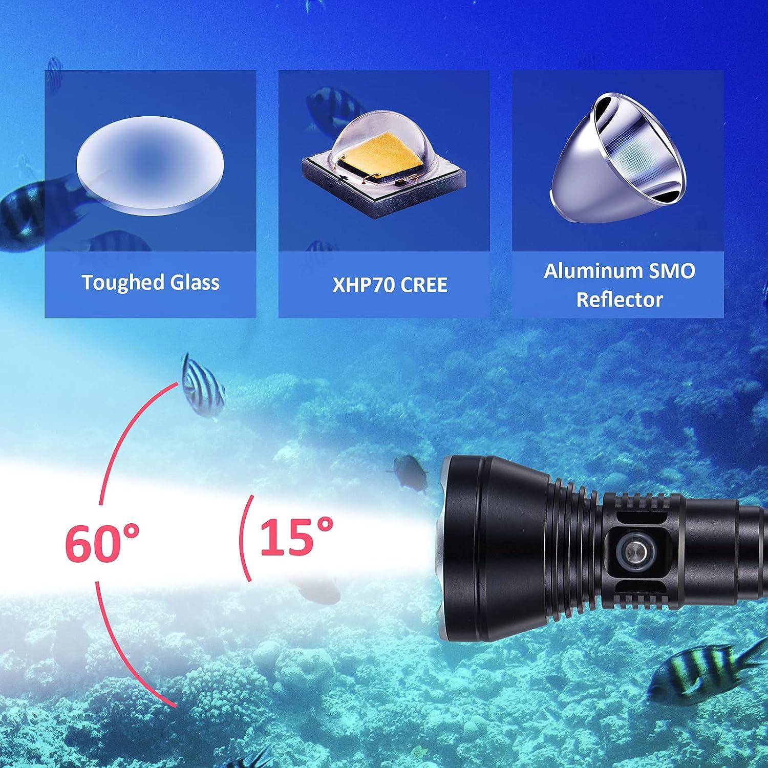 Professional Scuba Diving Flashlight IPX68 Waterproof Underwater 100m Dive Lamp Built-in 6000mAh Battery Rechargeable Dive Light