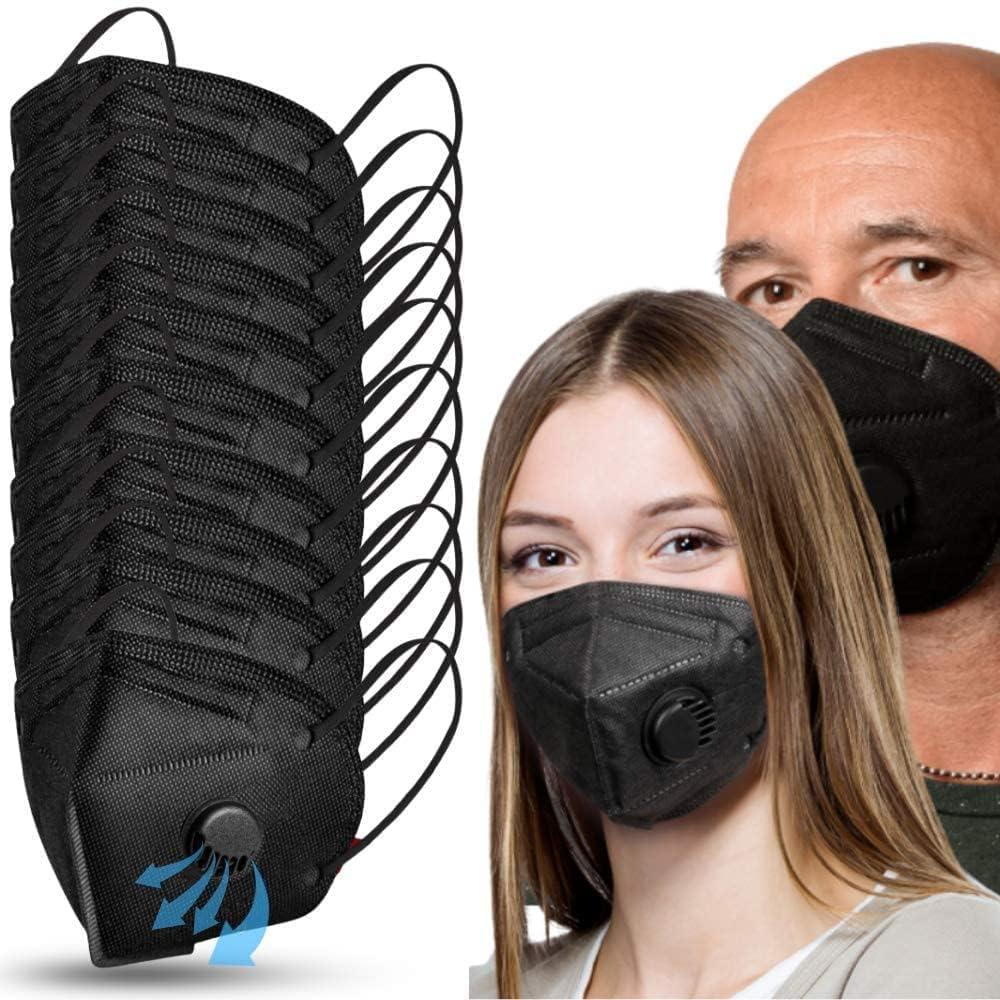 インヴェル　① ビューティーマスクALIVEN VISUAL MASK ブラック Black Disposable Face Mask with Breathing Valve 10 Pack | 5 Layer