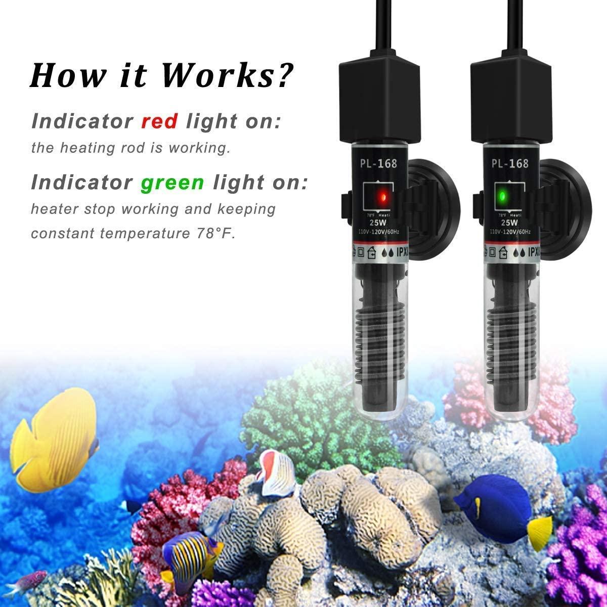 PULACO 25W Small Aquarium Betta Heater with Free Thermometer Strip