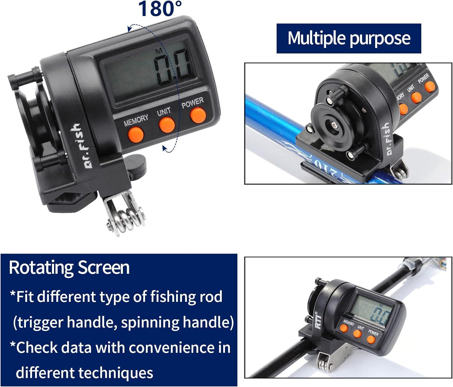 Dr.Fish Digital Fishing Line Counter Clip-on Gauge Fishing Line Spooler  999FT LED Screen 10 Groups Data Fishing Line Depth Finder Counter for  Spooling Trolling Jigging 180 Degree 2-Way Adjustable