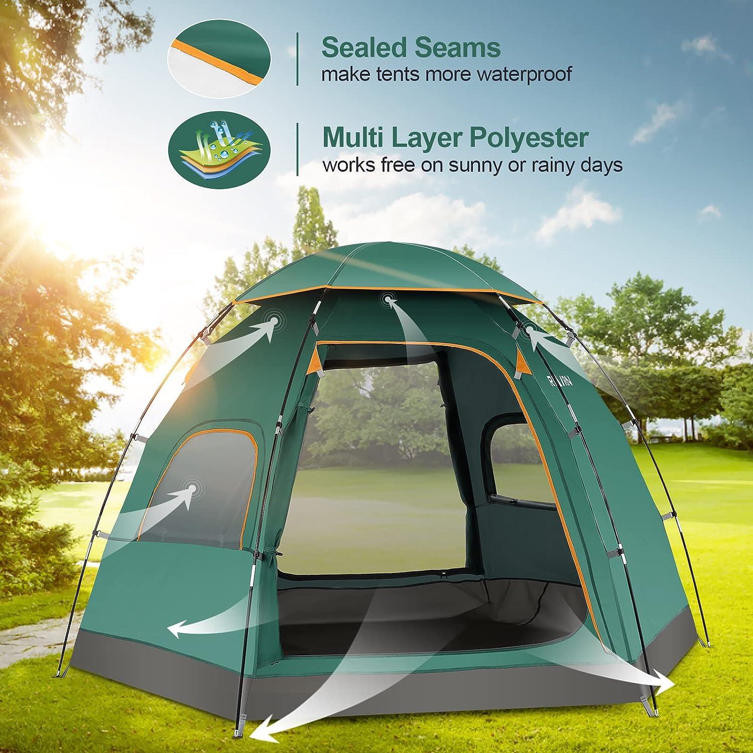 RLAIRN 4 Person Waterproof Camping Tent | Pop Up Instant Family Tent with  Windproof Ropes | Ultralight & Anti-UV | Ideal for Camping, Hiking, Outdoor  Activities | Green | Buy Now with
