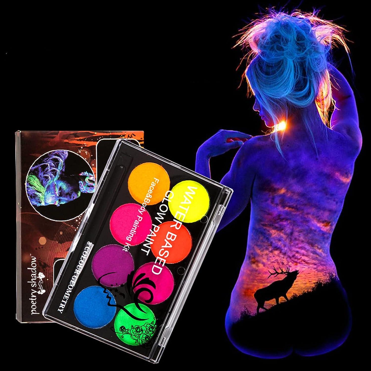 MEICOLY Glow UV Blacklight Face Paint, 8 Bright Colors Neon Fluorescent