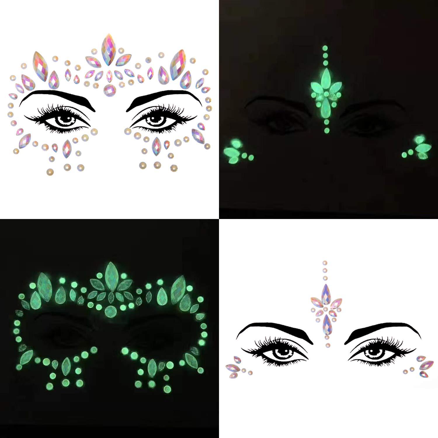 SIQUK 12 Sets Face Jewels Stick On Rhinestones Sticker Face Gems Face  Crystals Self Adhesive Face Sticker Jewel Mermaid Face Jewel for Festival  Rave