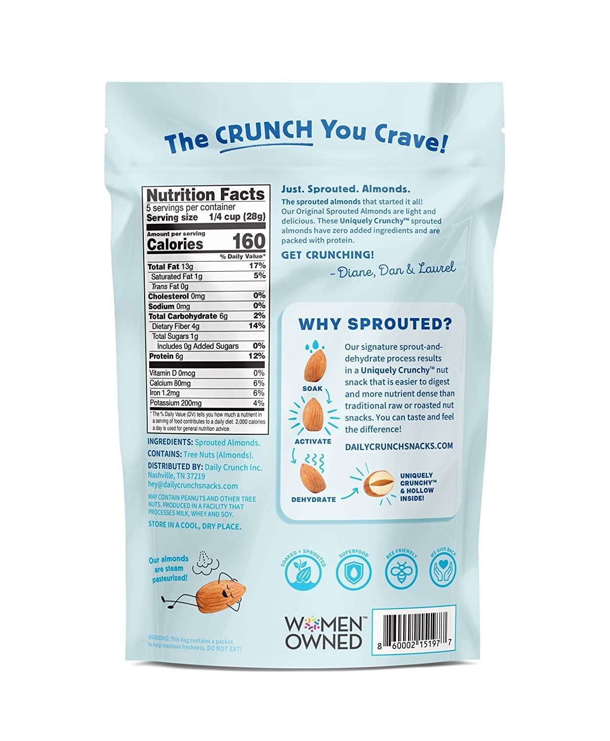 Daily Crunch Sprouted Almonds, 5 Ounce Resealable Bags, Pack of 4