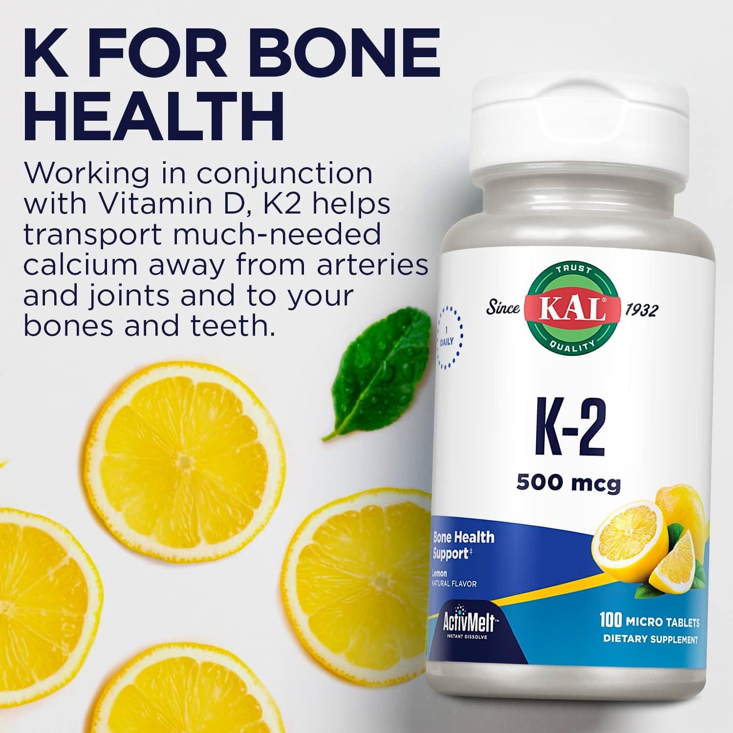 KAL Vitamin K2 500 mcg Bone Heart and Artery Health Supplement as