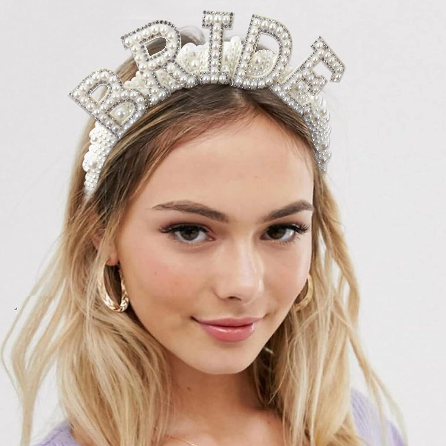 Agkvw Pearl Bride Headband Bachelorette Party Decorations Bride to Be