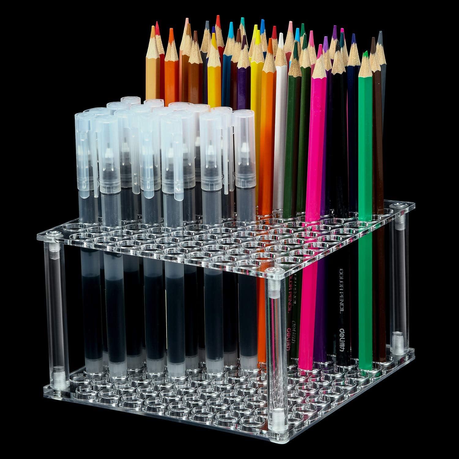 96 Hole Pencil Brush Holder Acrylic Pen Holder Desk Stand Organizer for  Pencils Paint Brushes Markers Display and Home Storage (1 Pieces)