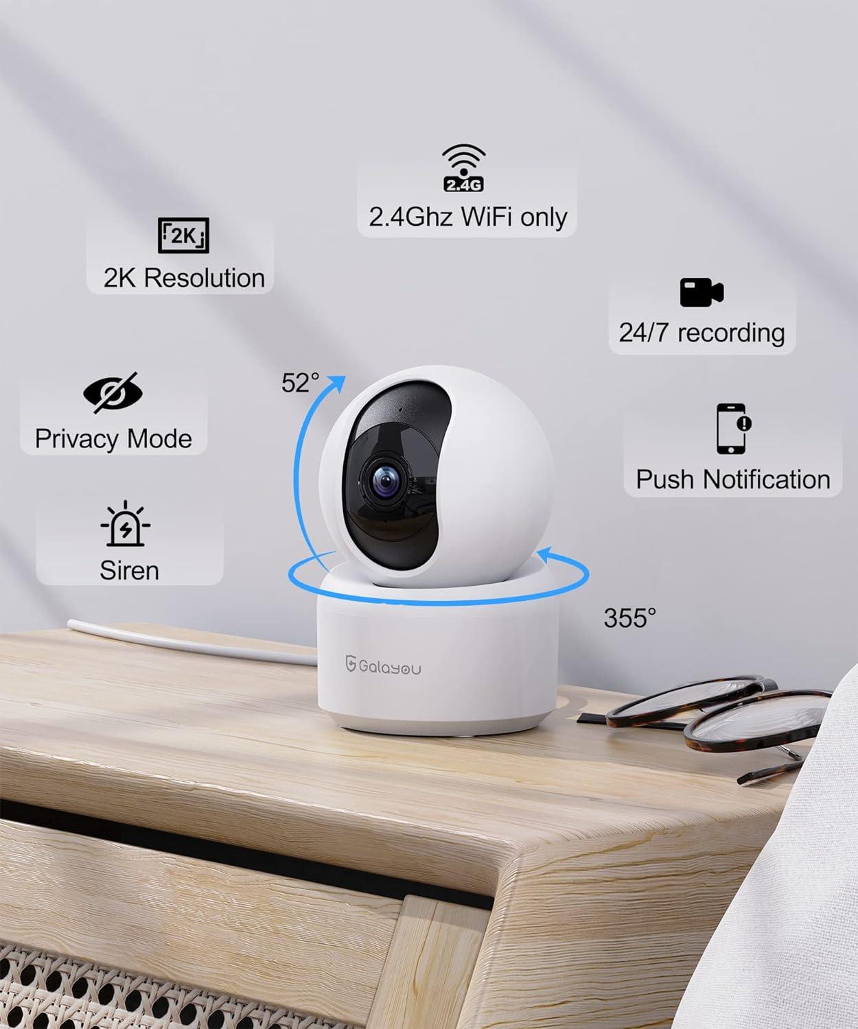 GALAYOU Indoor Home Security Cameras - 2K WiFi Surveillance Camera with  Two-Way Audio for Baby/Pet/Dog/Nanny, Smart Siren with Phone App, SD/Cloud