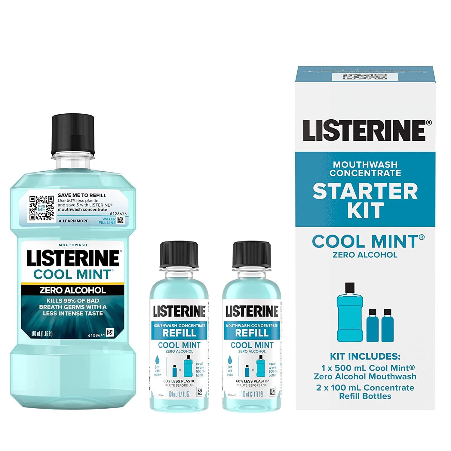 Listerine Zero Alcohol Mouthwash Concentrate Starter Kit 1 x 500 mL & 2