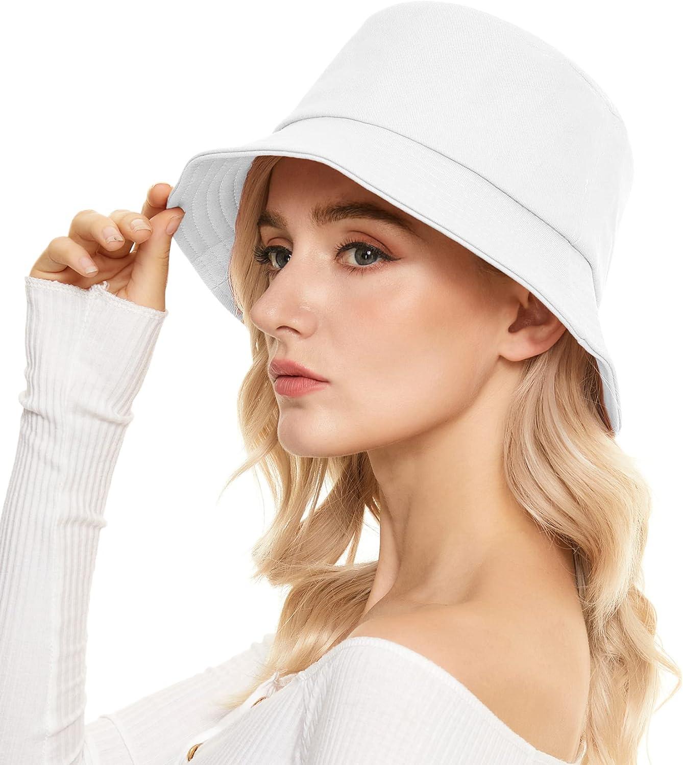 Durio Bucket Hat for Women Teens Travel Summer Womens Bucket Hats Packable Beach  Sun Hat One Size A a White