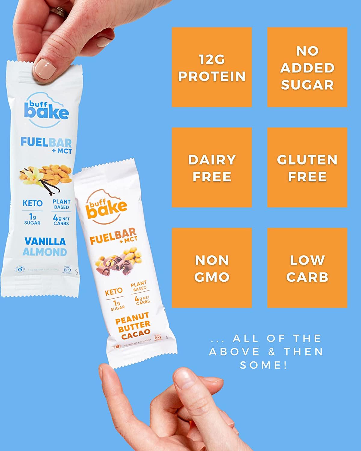 Buff Bake Fuel Bar Keto Protein Bars Variety Sampler 12 Pack Vegan
