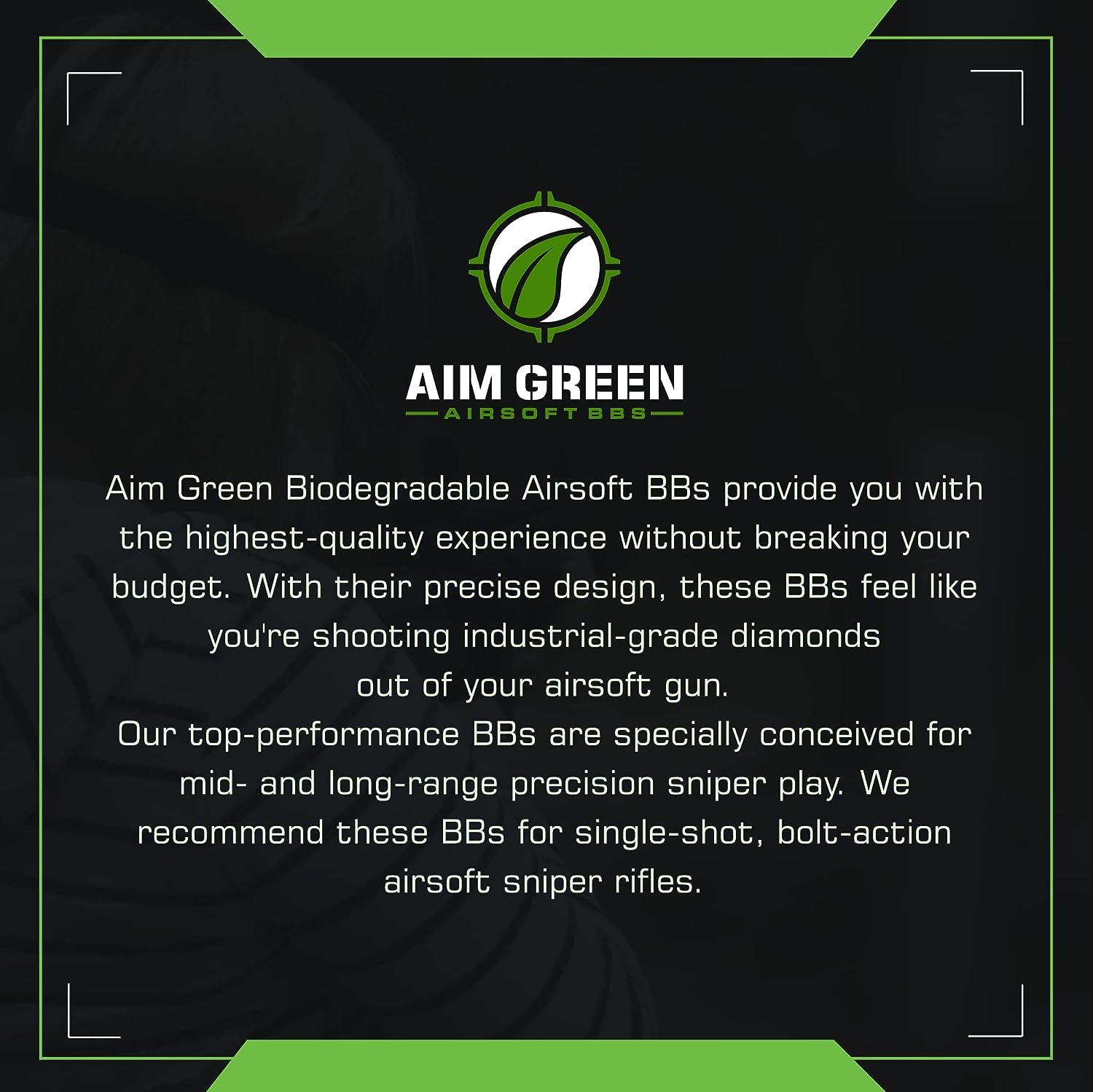 Aim Green Biodegradable Airsoft BBS, PremiumGrade 6mm Airsoft BBS .32g