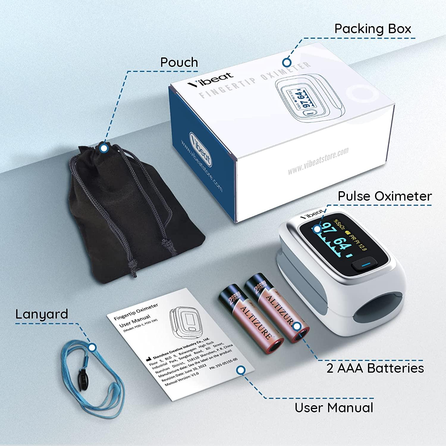 Vibeat Bluetooth Fingertip Pulse Oximeter with Pulse Rate Blood Oxygen