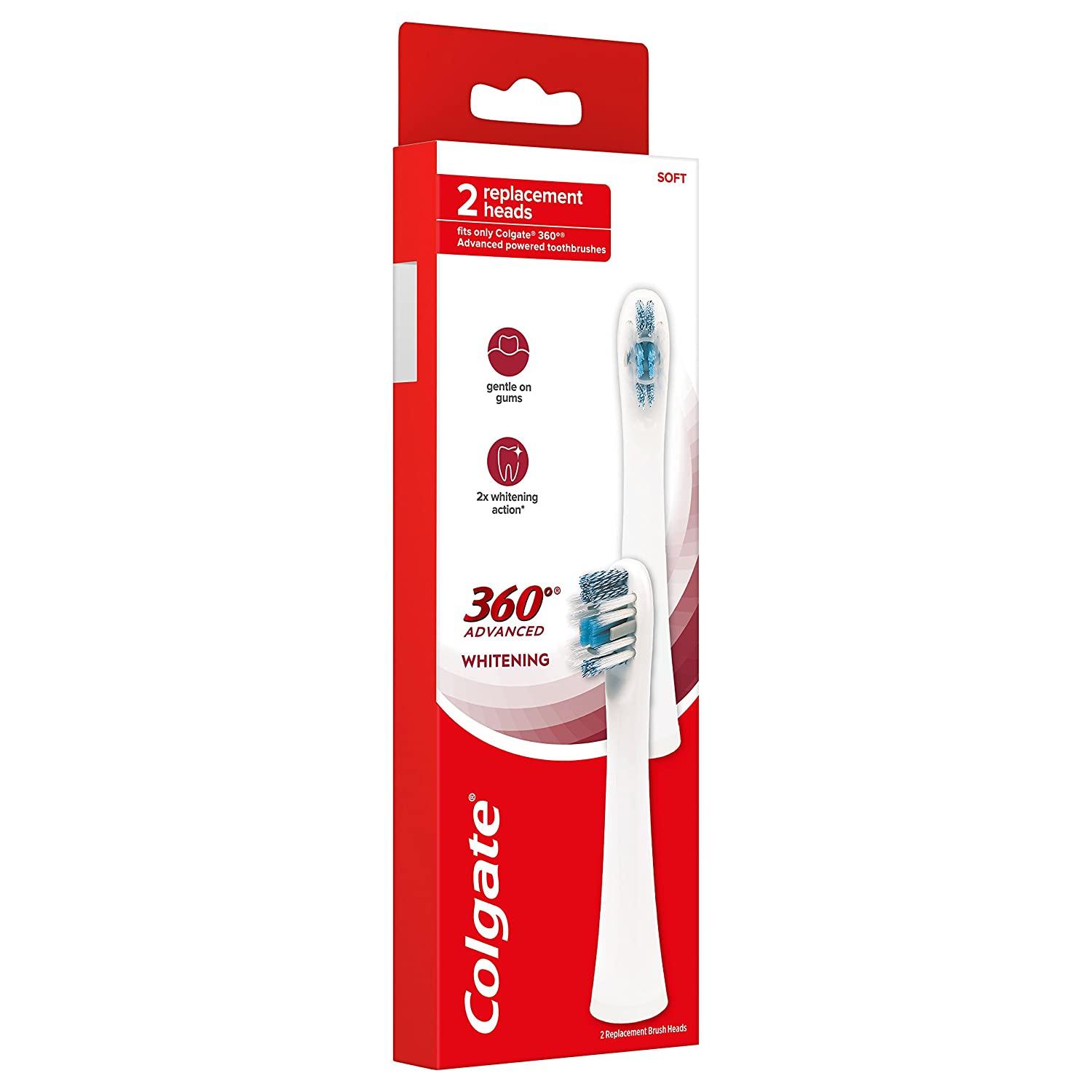 Colgate 360 Advanced Whitening Electric Toothbrush Replacement Head, 2