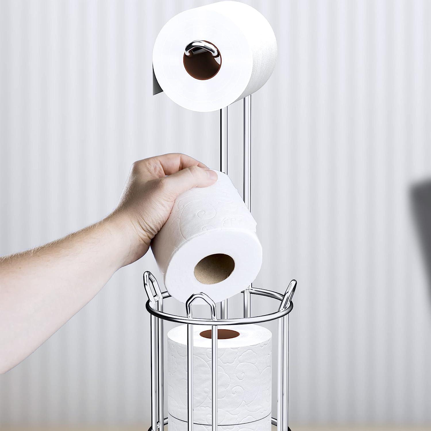 Toilet Paper Holder Stand Tissue Paper Roll Dispenser with Shelf for B
