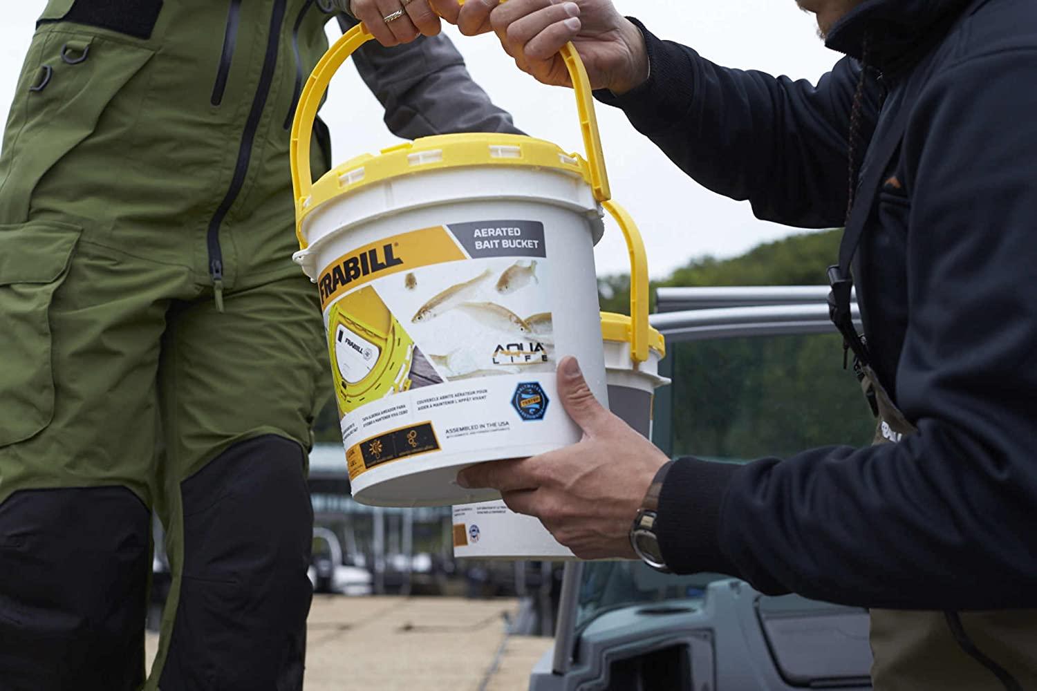 Frabill 4825 Insulated Bait Bucket with Aerator White/Yellow 1.3 Gallons